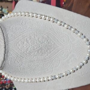 Cultured Fresh Water Pearl and Crystal 925 Silver Necklace